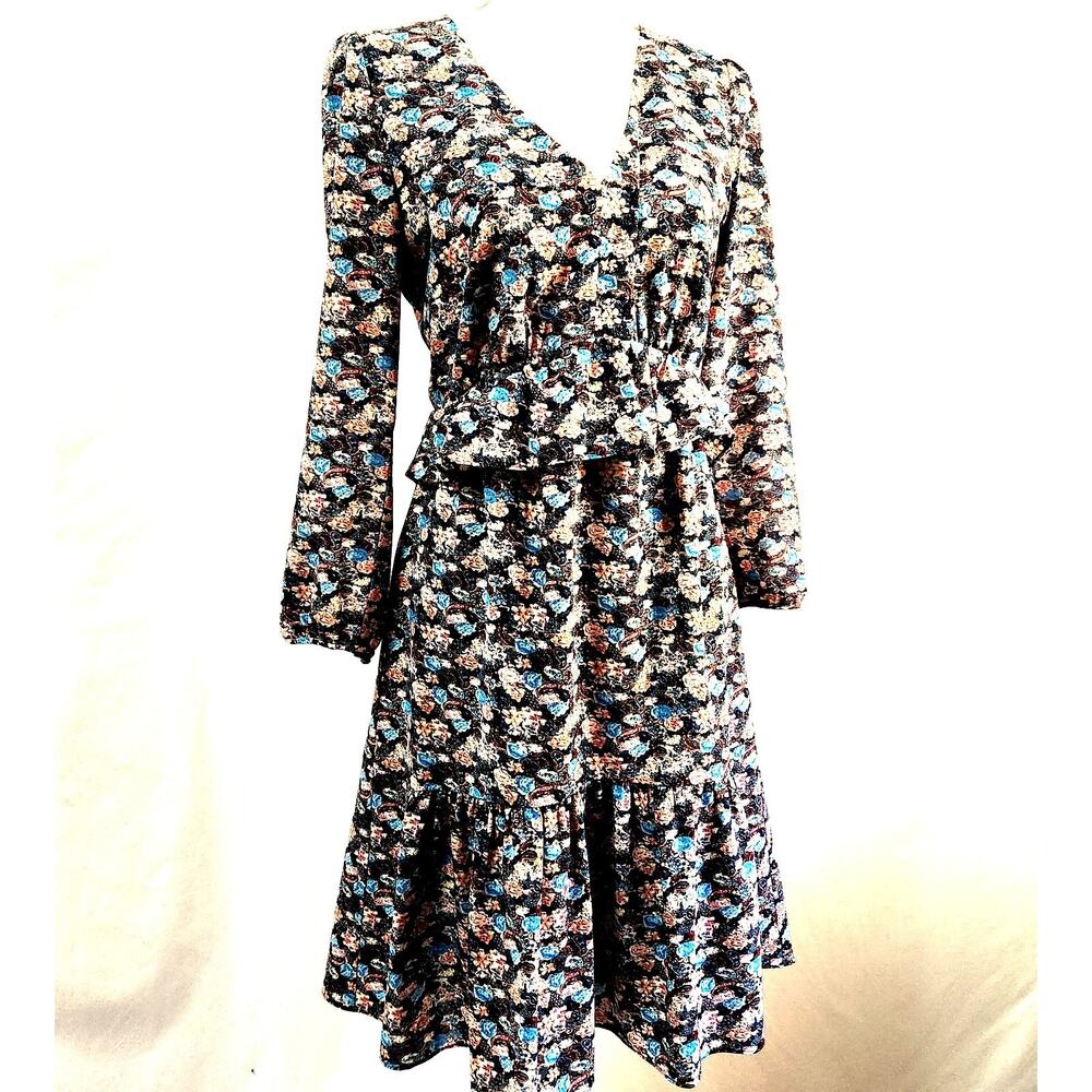 J. Crew Cottage Dress Size 4 Floral Roses Peplum Waist Lined Long Sleeve Fairy